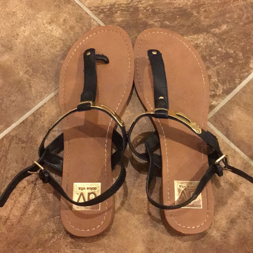 Black size 8.5 sandals with gold detail